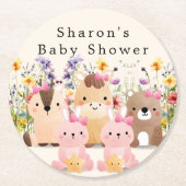 Niedliche Baby-Tiere & Wildblumen Kinderdusche Runder Pappuntersetzer (Vorderseite)