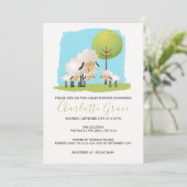 Niedliche Baby- und Schafspuppe Einladung (Stehend Vorderseite)