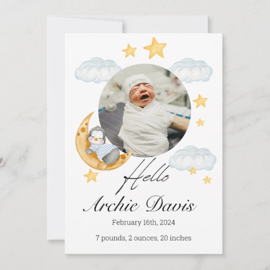 Niedliche Babyankündigung mit Babypinguin Ankündigung (Vorderseite)