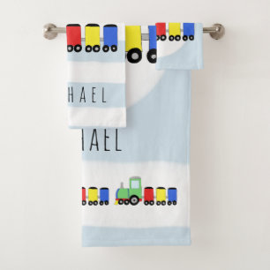Niedliche Babyboys - farbige Lokomotiven Badhandtuch Set