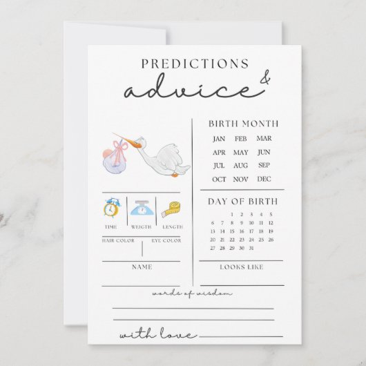 Niedliche Babyduschberatung und -vorhersage Einladung (Vorderseite)