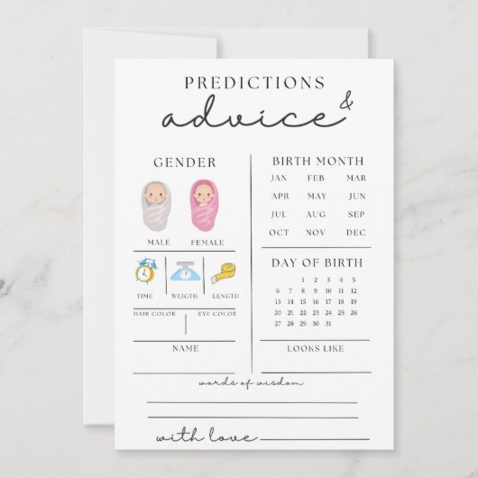 Niedliche Babyduschberatung und -vorhersage Einladung (Vorderseite)