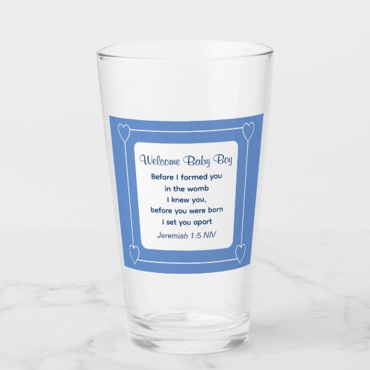 Niedliche Babydusche Bibel Verse Streifen blaues P Glas (Vorderseite)