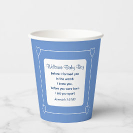 Niedliche Babydusche Bibel Verse Streifen blaues P Pappbecher