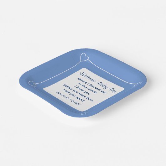 Niedliche Babydusche Bibel Verse Streifen blaues P Pappteller (Gewinkelt)