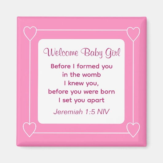 Niedliche Babydusche Bibel Verse Streifen rosa Par Magnet (Vorne)