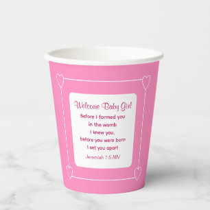 Niedliche Babydusche Bibel Verse Streifen rosa Par Pappbecher