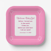 Niedliche Babydusche Bibel Verse Streifen rosa Par Pappteller (Vorderseite)