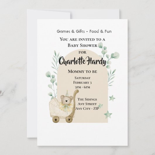 Niedliche Babydusche Einladung (Vorderseite)