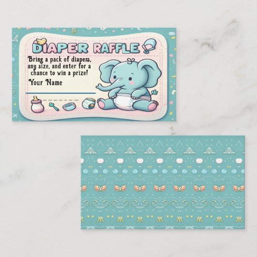 Niedliche Babydusche Elephant Diaper Raffle Ticket (Vorne/Hinten)