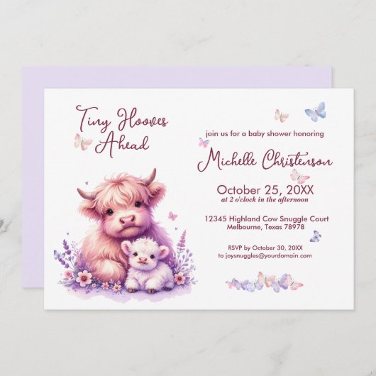 Niedliche Babydusche für die Kuh-Flora Einladung (Vorne/Hinten)