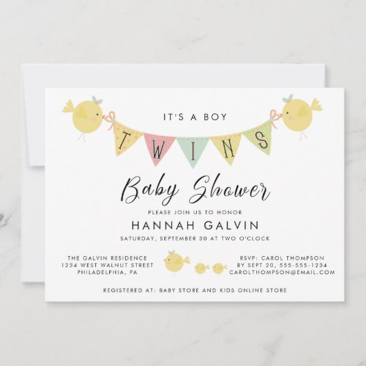 Niedliche Babydusche für zwei Kinder Einladung (Vorderseite)