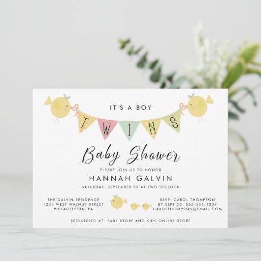 Niedliche Babydusche für zwei Kinder Einladung (Stehend Vorderseite)