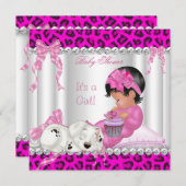 Niedliche Babydusche Girl Pink Leopard Cupcake 2 Einladung (Vorne/Hinten)