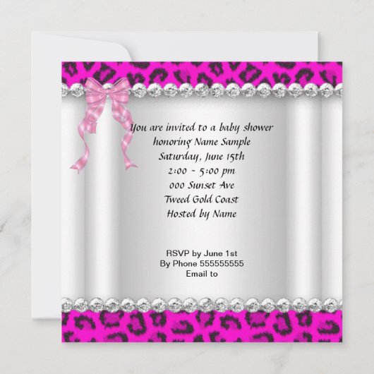 Niedliche Babydusche Girl Pink Leopard Cupcake 2 Einladung (Rückseite)