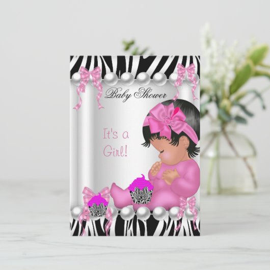 Niedliche Babydusche Girl Pink Zebra cupcake Einladung (Stehend Vorderseite)