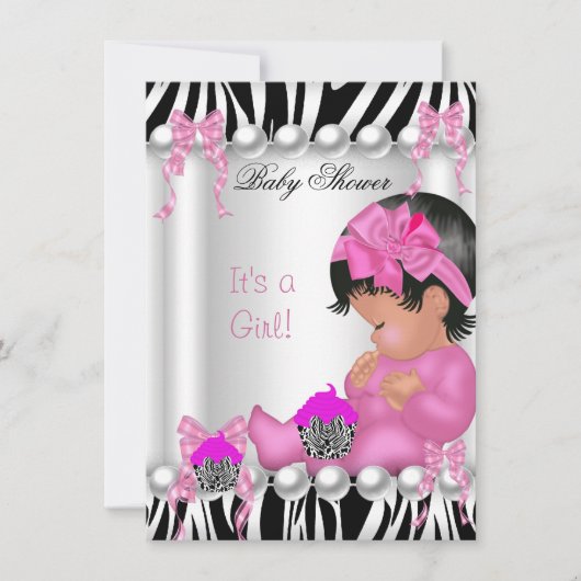 Niedliche Babydusche Girl Pink Zebra cupcake Einladung (Vorderseite)