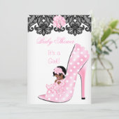 Niedliche Babydusche Mädchen Pink Kinderschuh Schn Einladung (Stehend Vorderseite)