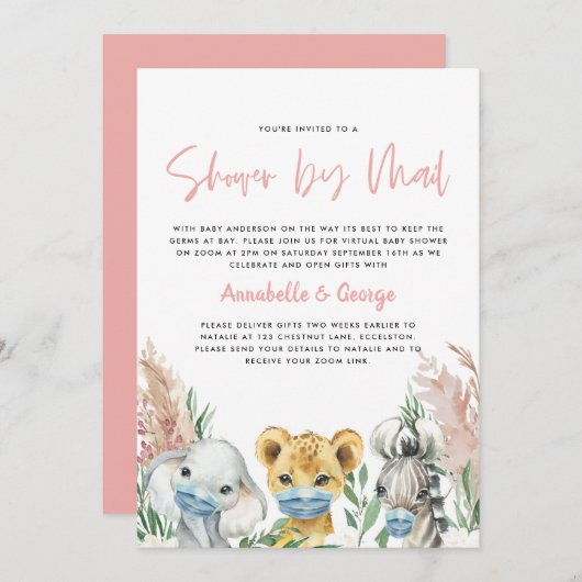 Niedliche Babydusche mit E-Mail Covimmaske rosa (Vorne/Hinten)