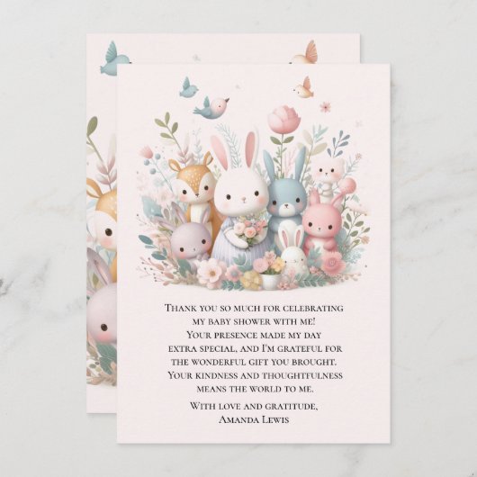 Niedliche Babydusche Pastel Whimsy Tiere Dankeskarte (Vorne/Hinten)