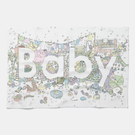 Niedliche Babydusche Pastellpink Elefant Kunst Geschirrtuch (Horizontal)