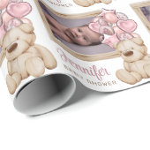 Niedliche Babydusche Rosa Ballon Custom Foto & Nam Geschenkpapier (Rolleneckpunkt)