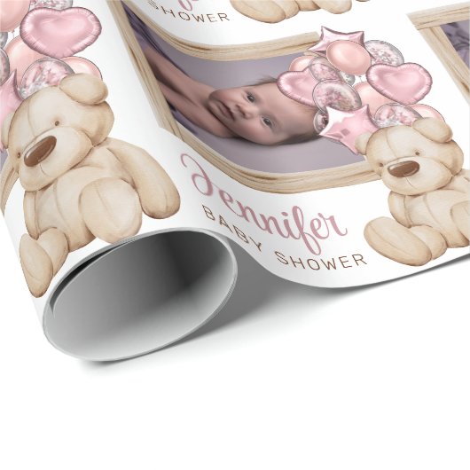 Niedliche Babydusche Rosa Ballon Custom Foto & Nam Geschenkpapier (Rolleneckpunkt)