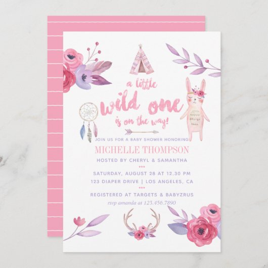 Niedliche Babydusche von Watercolor Boho Einladung (Vorne/Hinten)