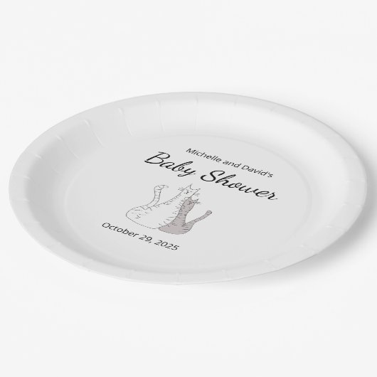 Niedliche Babyduschkatzen Zwillingsgeschlechtsneut Pappteller (Schrägansicht)