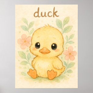Niedliche Babyente - Aquarell-Tierwerbung für Kind Poster