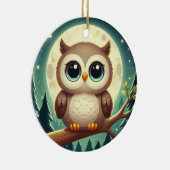 Niedliche Babyeule nachts mit Mond Keramik Ornament (Rechts)