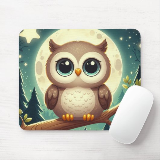 Niedliche Babyeule nachts mit Mond Mousepad (Mit Mouse)