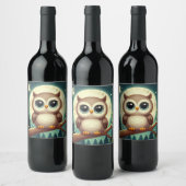 Niedliche Babyeule nachts mit Mond Weinetikett (Flaschen)