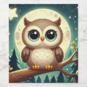 Niedliche Babyeule nachts mit Mond Weinetikett (Einzelnes Label)