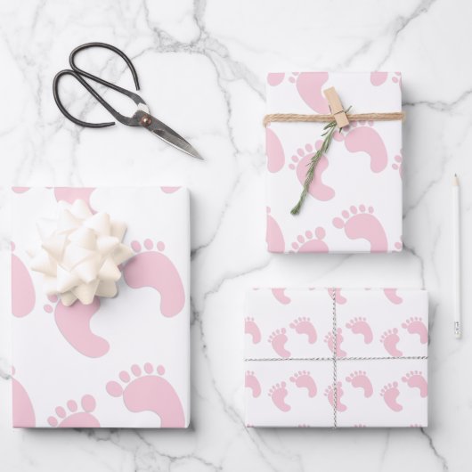 Niedliche Babyfußabzüge Pink Girl Theme Geschenkpapier Set (Vorderseite)