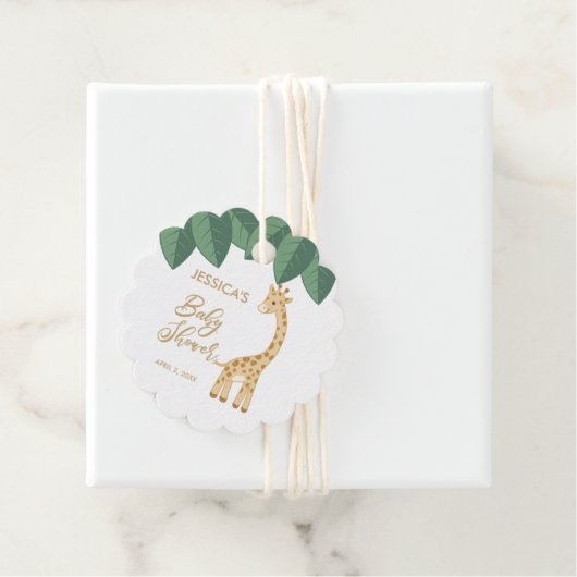 Niedliche Babygiraffe mit Dschungel-Blätter Geschenkanhänger (Beispiel)