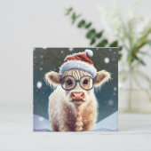 Niedliche Babyhochlandkuh im Schnee (Stehend Vorderseite)