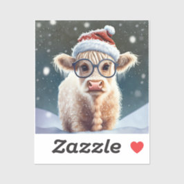 Niedliche Babyhochlandkuh im Schnee Aufkleber