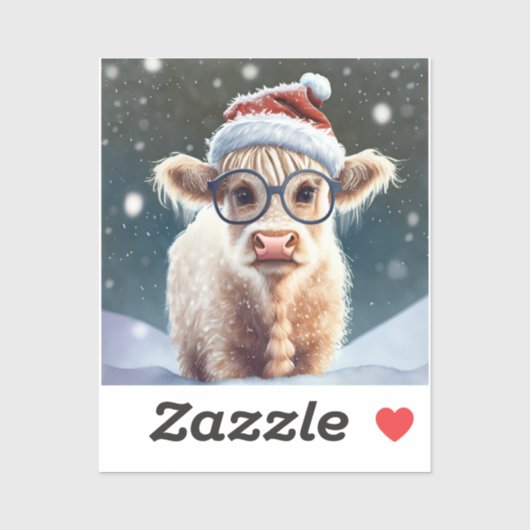 Niedliche Babyhochlandkuh im Schnee Aufkleber (Blatt)