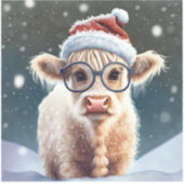 Niedliche Babyhochlandkuh im Schnee Aufkleber (Vorderseite)