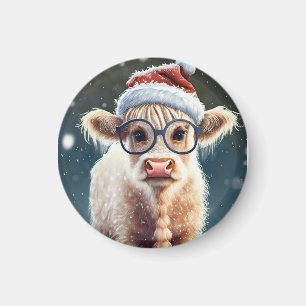 Niedliche Babyhochlandkuh im Schnee Magnet