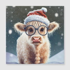 Niedliche Babyhochlandkuh im Schnee Magnetkarte