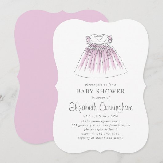 Niedliche Babykleid Babydusche Einladung (Vorne/Hinten)