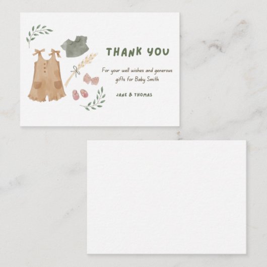 Niedliche Babykleidung Danke Babydusche Mitteilungskarte (Vorne/Hinten)