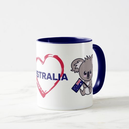Niedliche Babykoala mit Aussie Fahne & Herz Kaffee Tasse (VorderseiteRechts)