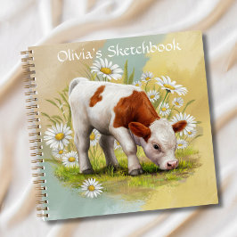 Niedliche Babykuh im Bereich Daisies Sketch Notizblock