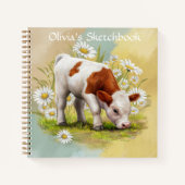 Niedliche Babykuh im Bereich Daisies Sketch Notizblock (Vorderseite)