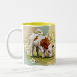 Niedliche Babykuh im Bereich des Daisies-Western Zweifarbige Tasse