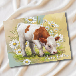Niedliche Babykuh in Daisy Field, Land Birthday Postkarte