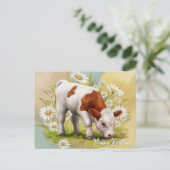 Niedliche Babykuh in Daisy Field, Land Birthday Postkarte (Stehend Vorderseite)